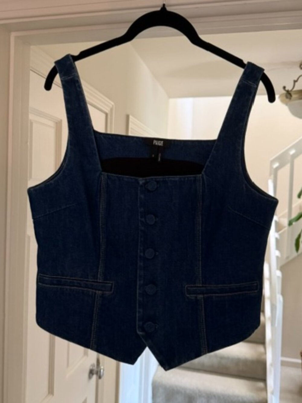 PAIGE Button Front Denim Vest Corset Top Size 8